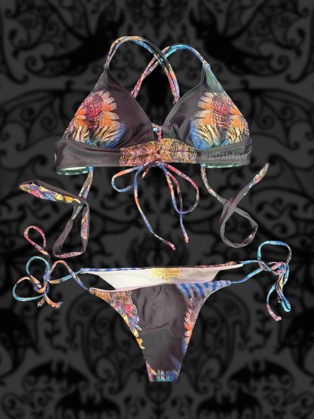 La Moda "True Colors" Large Tropical Rhinestone Luxury Two Piece - Black & Multi
